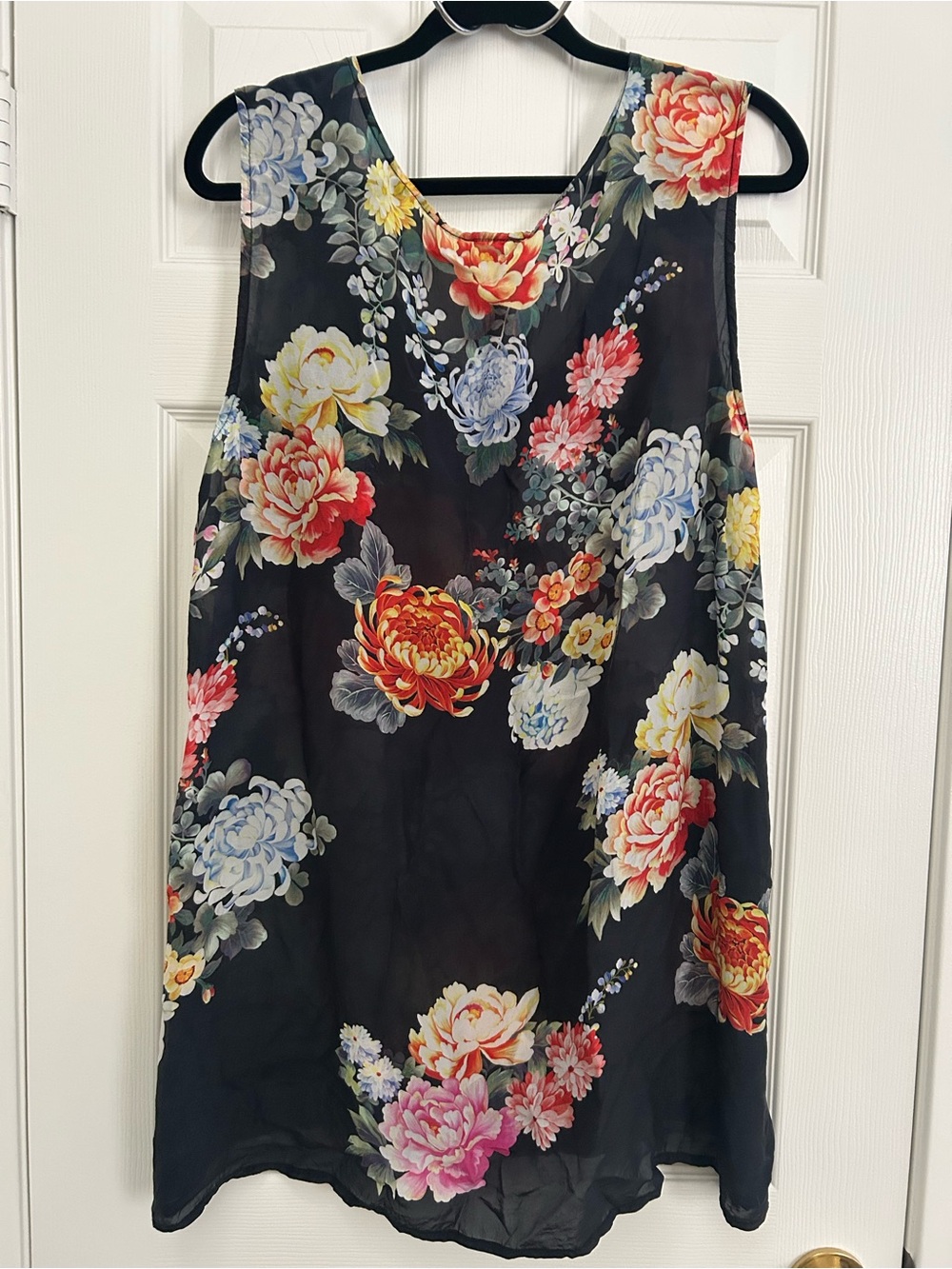 Johnny Was Black Floral Sheer Scoop Tank | Size XXL - Picture 3 of 4